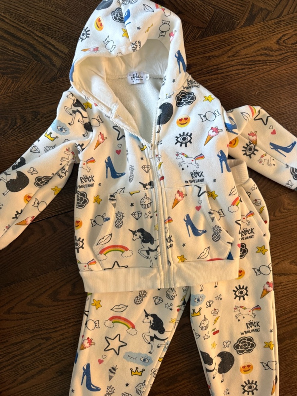 Lola + The Boys White Hoodie and Joggers with Colorful Graphic Prints